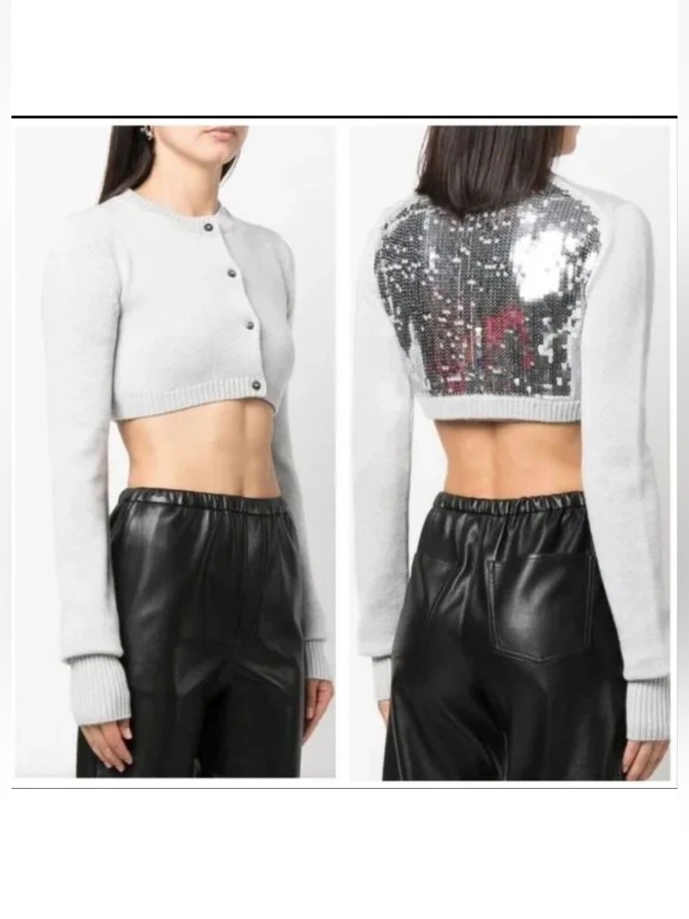 Vaquera Sequin Back Cropped Knit Cardigan Wool Medium NWT